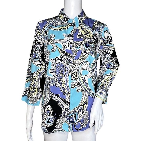 Chicos Shirt Womens Small‎ 0 Multicolor Paisley Button Up Casual Office Career - Picture 1 of 9